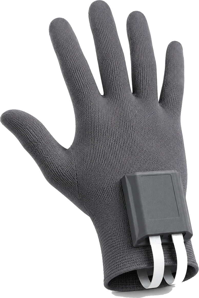 The tactile sensing glove, back of the hand, with its wrist electronics